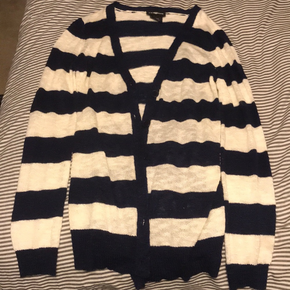 Navy/White Striped Cardigan